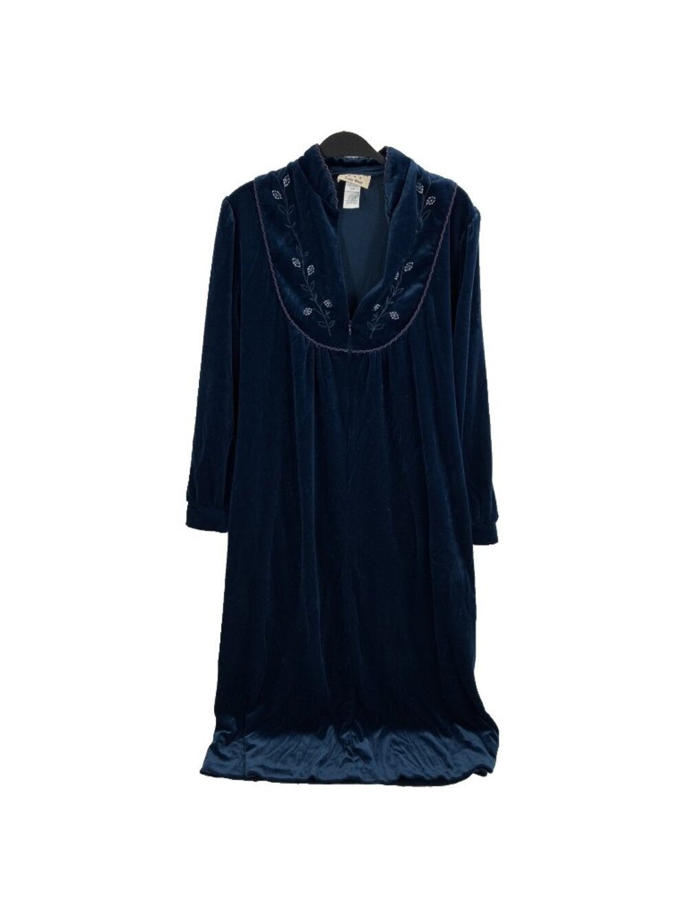 Amanda Stewart Womens Vintage Velour Nightgown Housecoat Blue Embroidered S